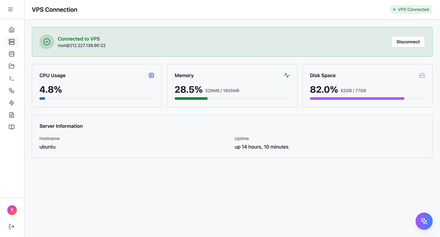 SSH connection setup interface